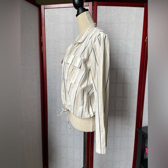 LOFT (New) Lightweight Linen Button Down Striped Collared Top (Size: Small - Picture 8 of 12